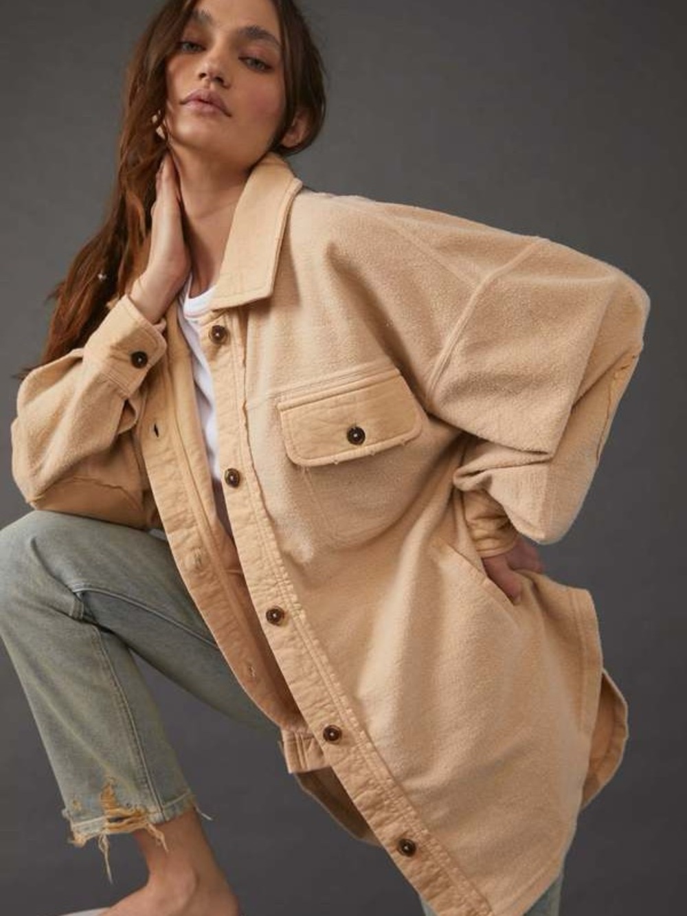Free People Ruby Jacket Mustard Seed Oversized Shacket M NWT Boho Viral